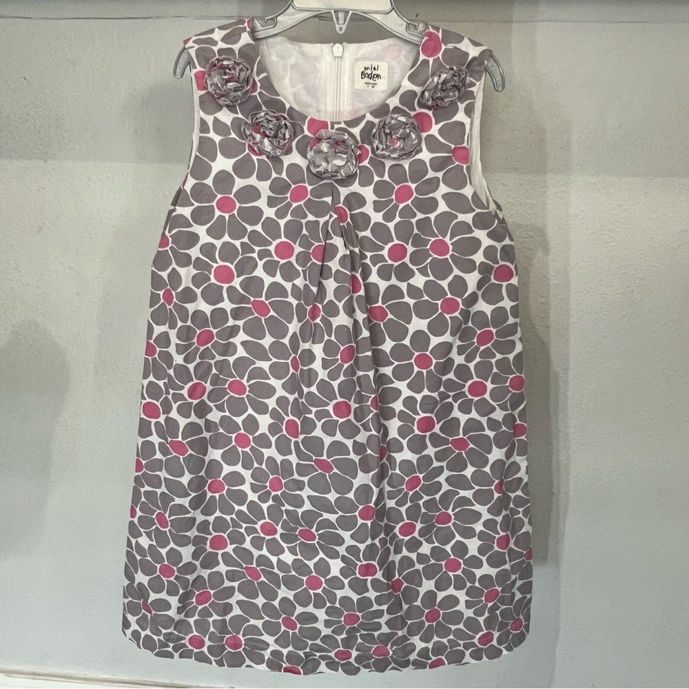 Mini Boden Mini Floral Dress with Pink and Gray Accents Size 7 - 8